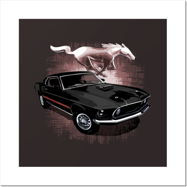 Black 69 Ford Mustang Mach 1 Wall Art by ZoeysGarage